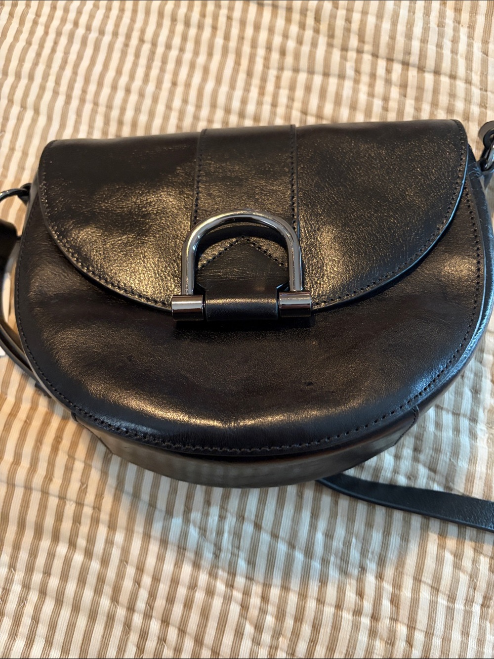 Halston Heritage Black Leather Crescent Crossbody with Gun metal Hardware